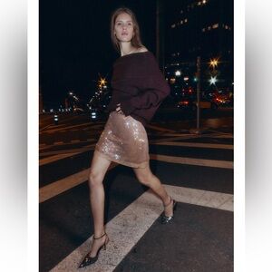 Short knit Sequin Mini Skirt - Gold